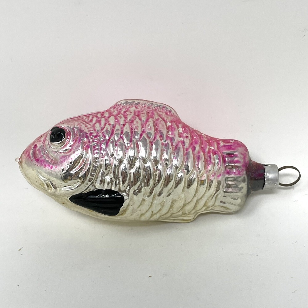 Mercury Glass Ornament Antiqueβ Figural Christmas Iridescent Pink Gold Fish